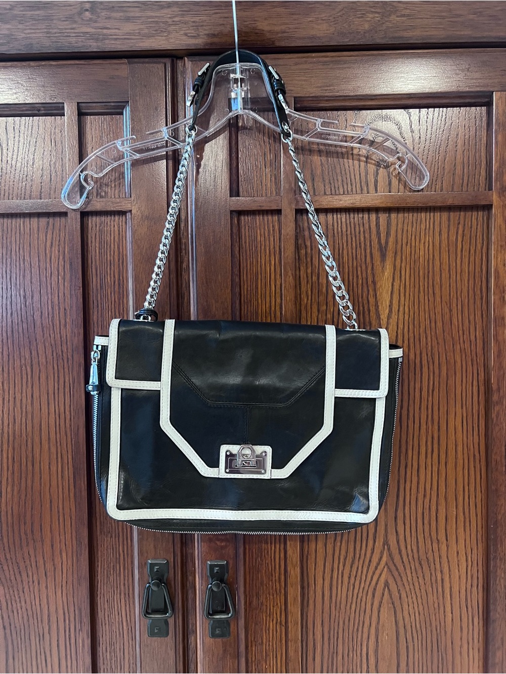 Rebecca Minkoff Collection Allie Black Leather Shoulder Bag Silver Chain Flap